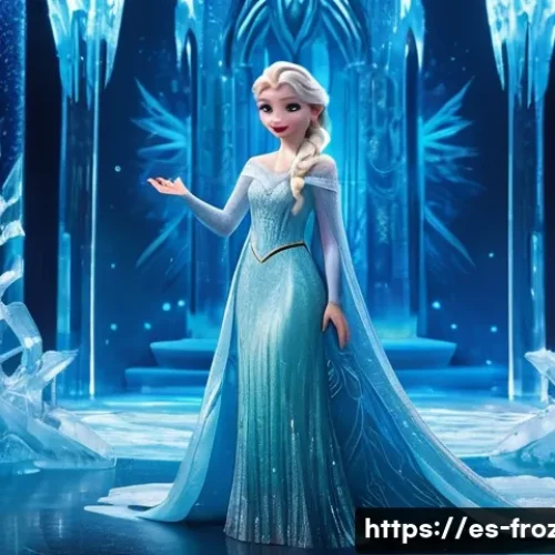 겨울왕국 속 마법과 현실의 경계 - **Prompt:** A majestic and powerful Queen Elsa, standing confidently at the heart of her ice palace....