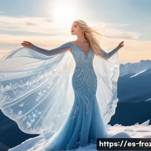 Home 31 겨울왕국 속 악역과 대립구조 - A detailed scene of a young woman with long platinum blonde hair standing atop a snowy mountain peak...