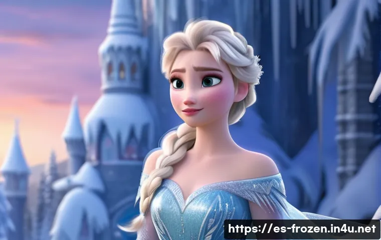 겨울왕국 속 디즈니 애니메이션 역사 - A detailed digital animation scene inspired by Disney&rsquo;s Frozen, showcasing a majestic icy landscape ...